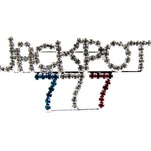Jackpot Triple 7 Rhinestone Fashion Casino Brooch Pin -in red, clear, blue NEW